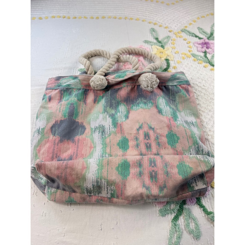 Abstract‎ Beach Tote Bag Rope Handles Turquoise Lining Travel Shopper